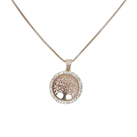 Necklace Rose Gold Rhinestone Tree of Life Necklace 18" - Picture 2 of 6